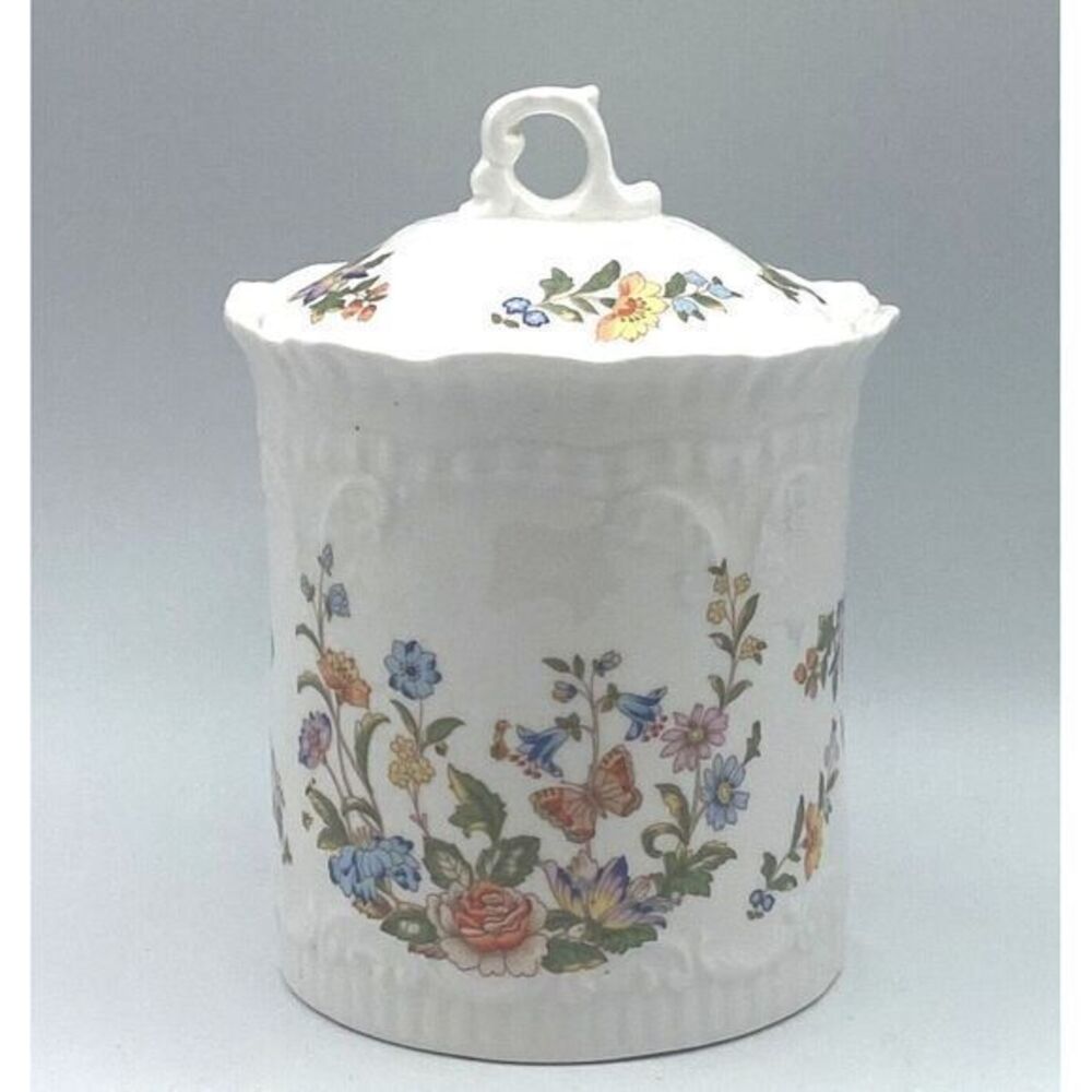Aynsley Cottage Garden Biscuit Canister Jar‎ Storage 4 3/4" height Flowers